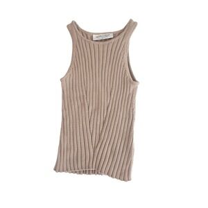 Soluna Collective Ribbed Pima Cotton Sand Knit Tank — Taupe - Medium